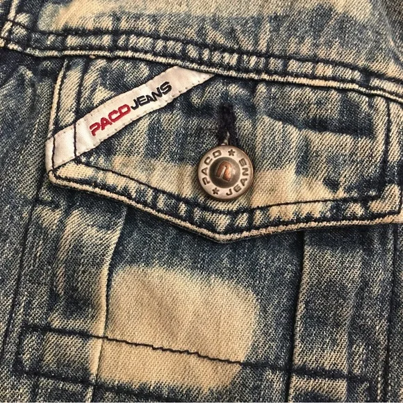 Vintage 2000 Paco Jeans Med Wash Mixed Distressed Denim Jacket Mens Size Small. - Picture 3 of 11